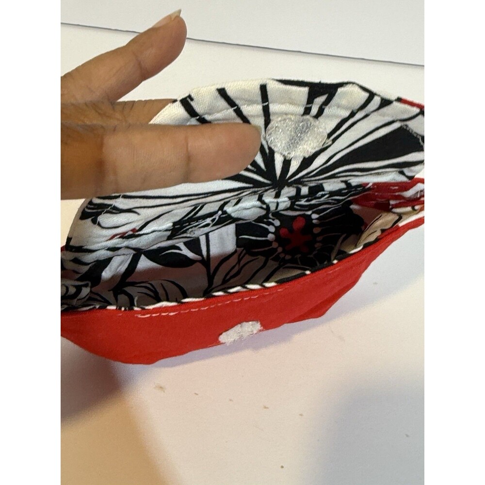 Handmade Red Wristlet Coin Purse Floral Lined Snap Closure Small Pouch - Picture 10 of 12